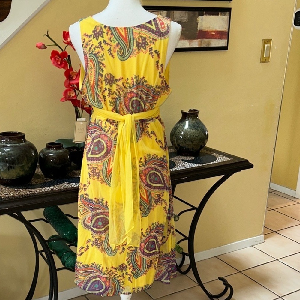 Vtg Jonathan Martin NWT Yellow Lavender Paisley Sleeveless Silk Cocktail Dress L - Picture 9 of 16